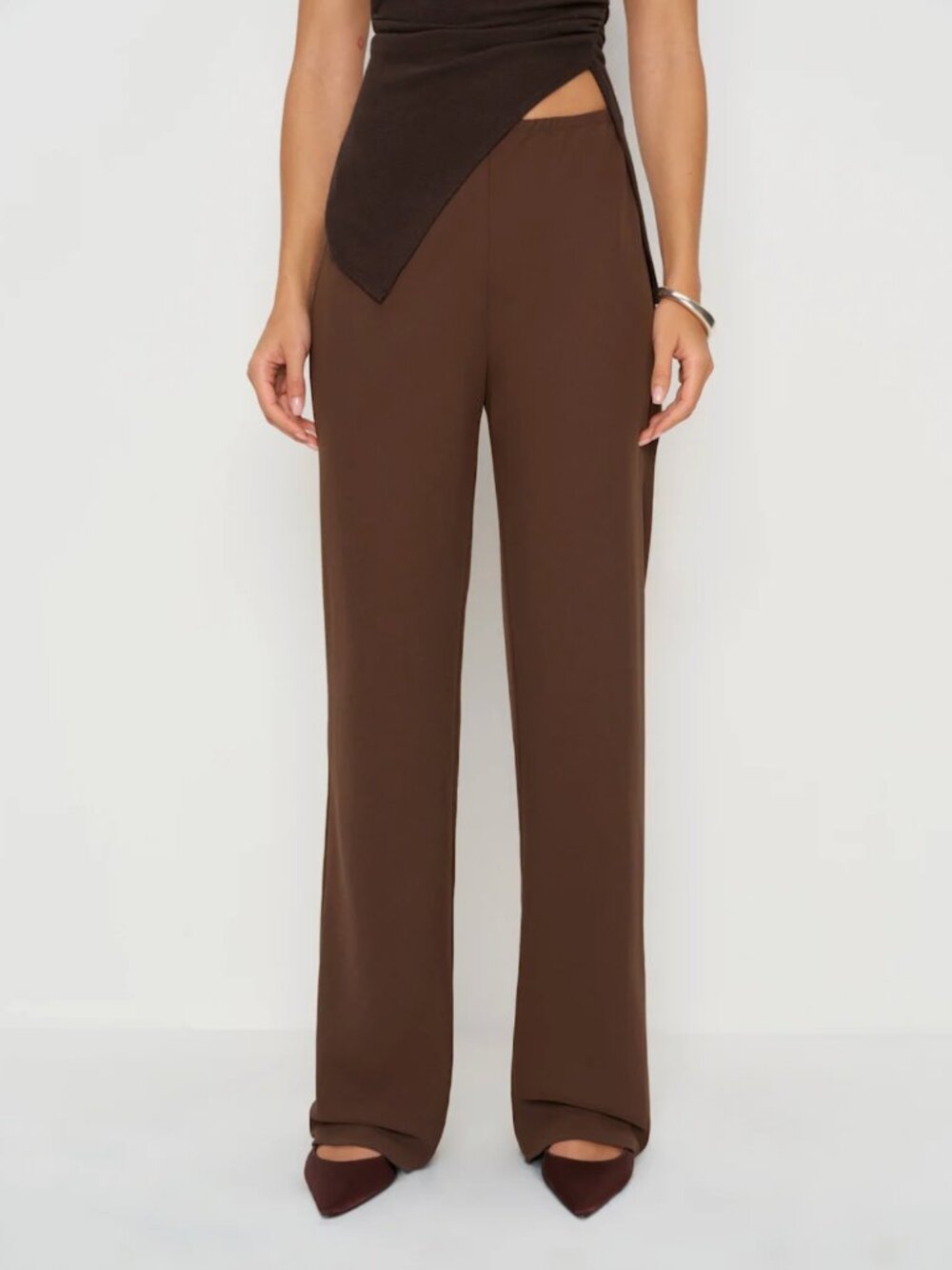 NWT REFORMATION Gale Mid Rise Bias Pant, Cafe, Size S